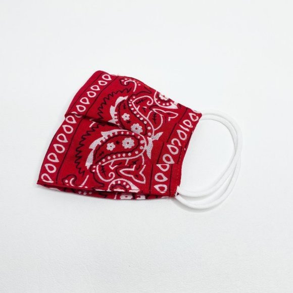 Red Paisley Print Bandana Face Mask - Picture 3 of 3